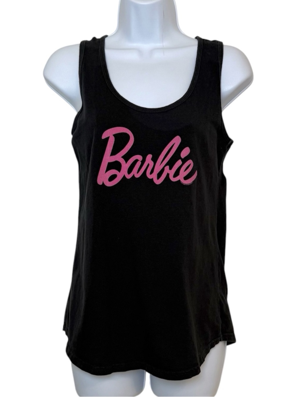 Barbie Mattel Black Graphic Tank Top Pink Logo Sleeveless Cotton Top